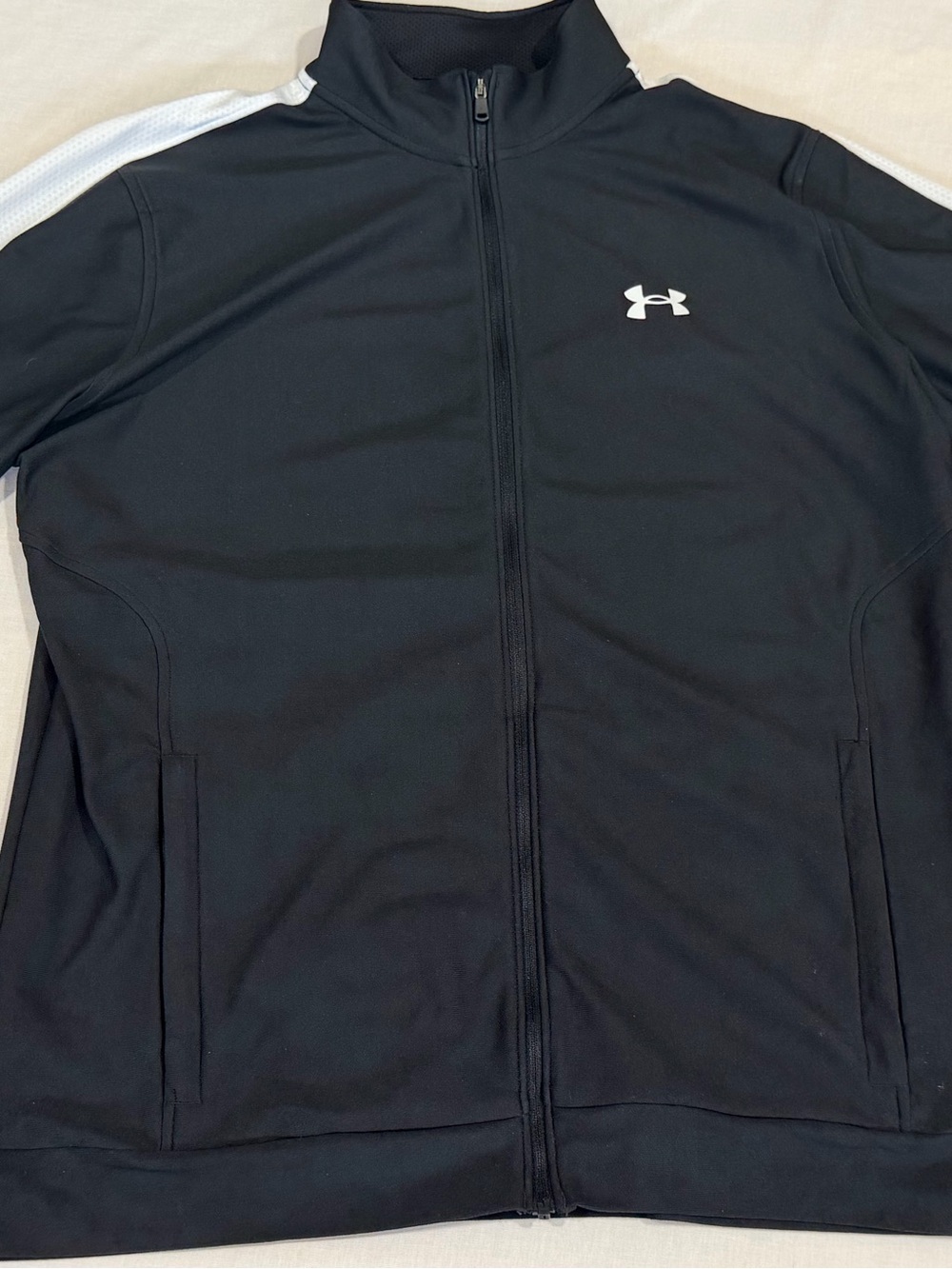 Under Armour Zip Up Jacket Mens Large Black Lightweight Fitted Track Sports NEW